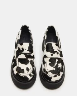 LAYKEN BLACK COW PRINT -Steve Madden Store STEVEMADDEN SHOES LAYKEN H BLACK WHITE 04
